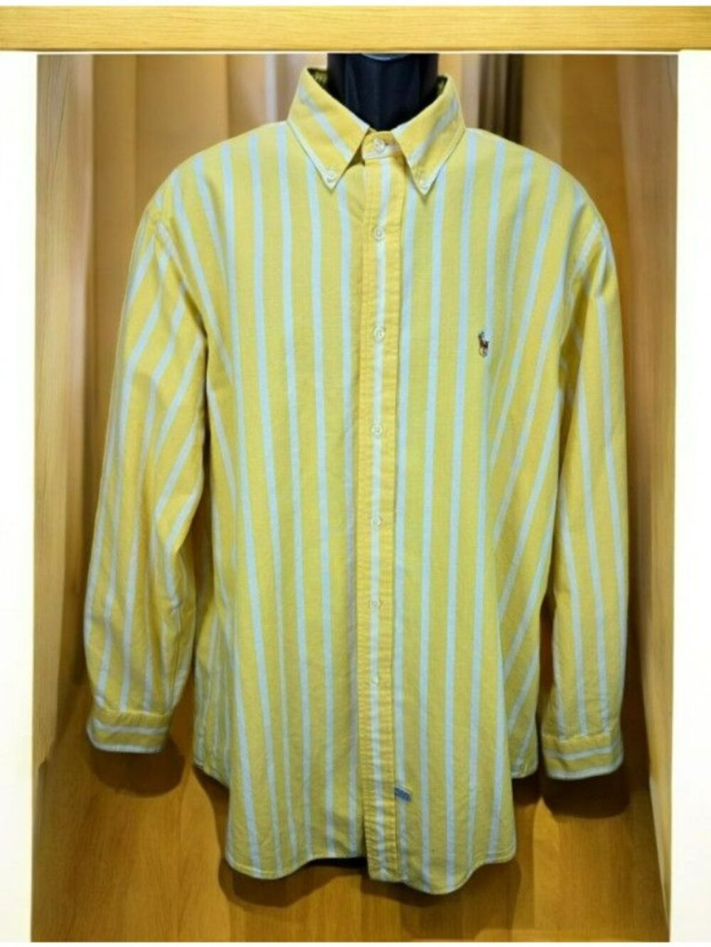 Ralph Lauren Mens Yellow Striped Cotton Dress Shirt 17-34 XL